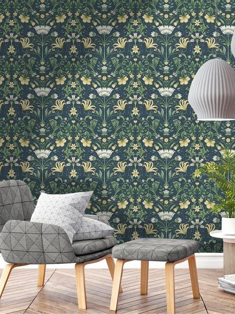 holden-dcor-vintage-floral-wallpaper--navy