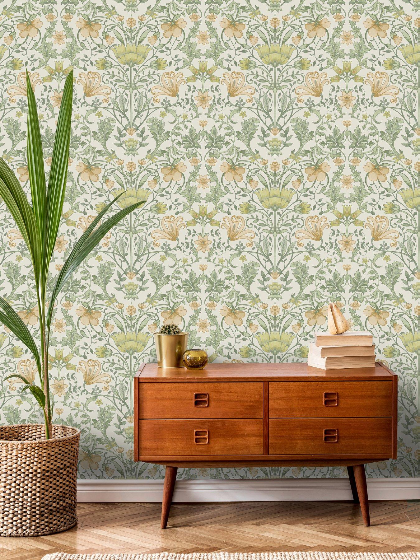 undefined Vintage Floral Wallpaper - Cream / Ochre