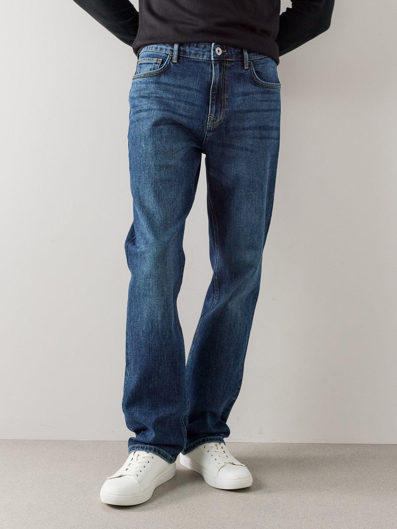 Image 1 of 6 of The Very Collection Mens Stretch Vintage Wash Straight Jeans - Dark Blue