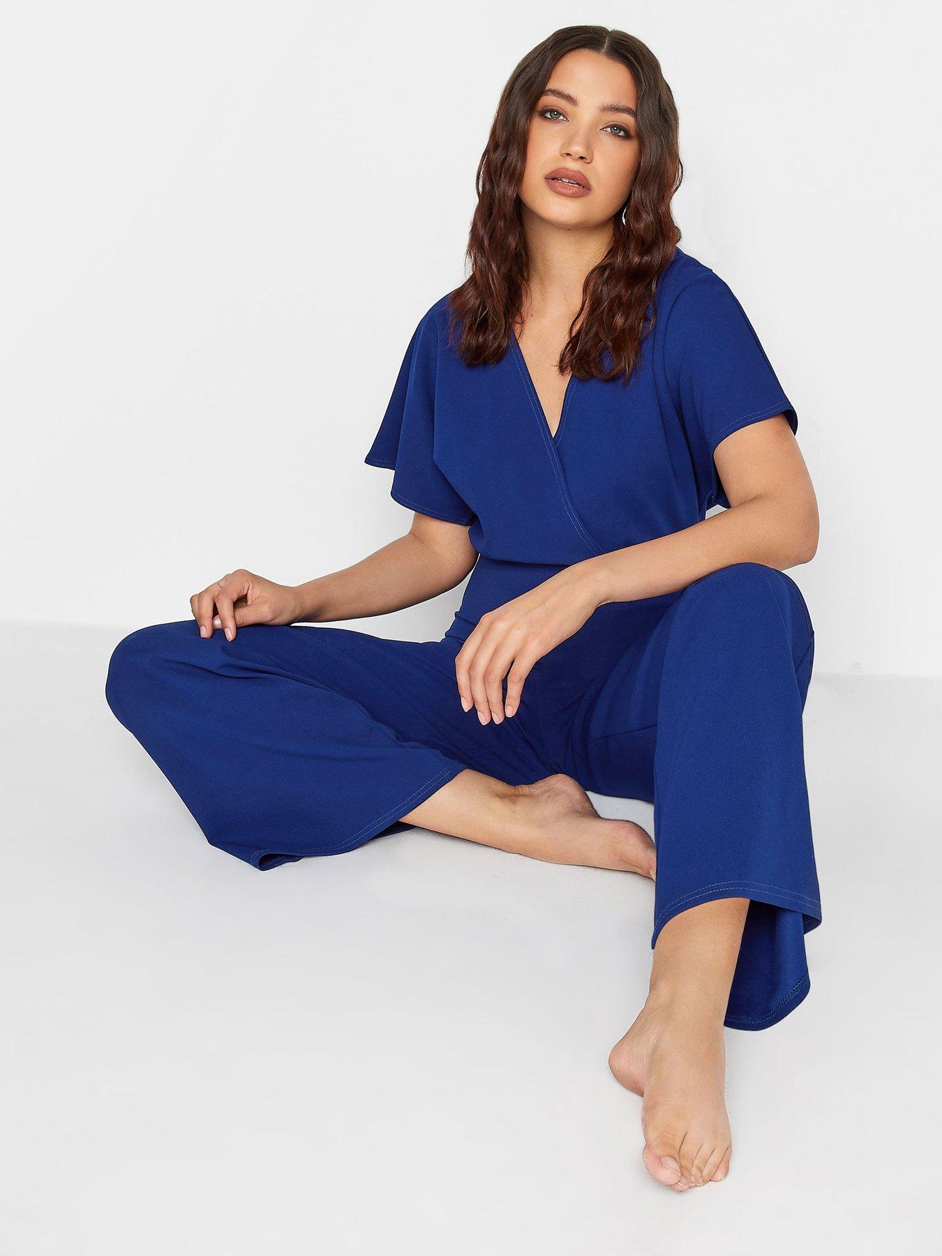Long Tall Sally Short Sleeve Wide Leg Jumpsuit Blue Littlewoods