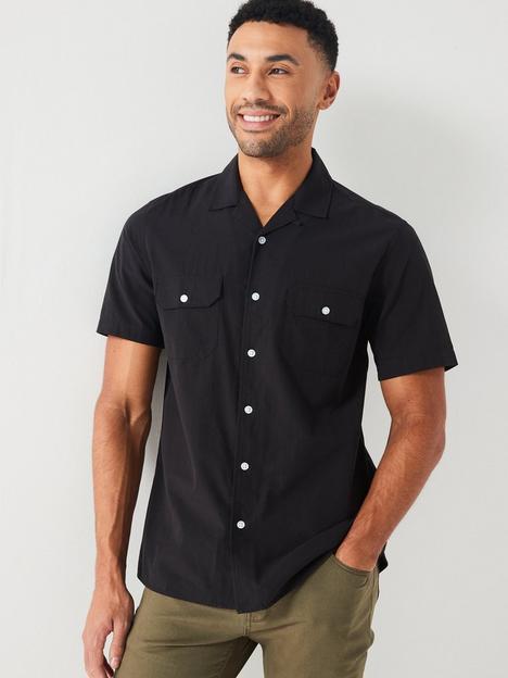 very-man-short-sleeve-double-pocket-revere-shirt-black