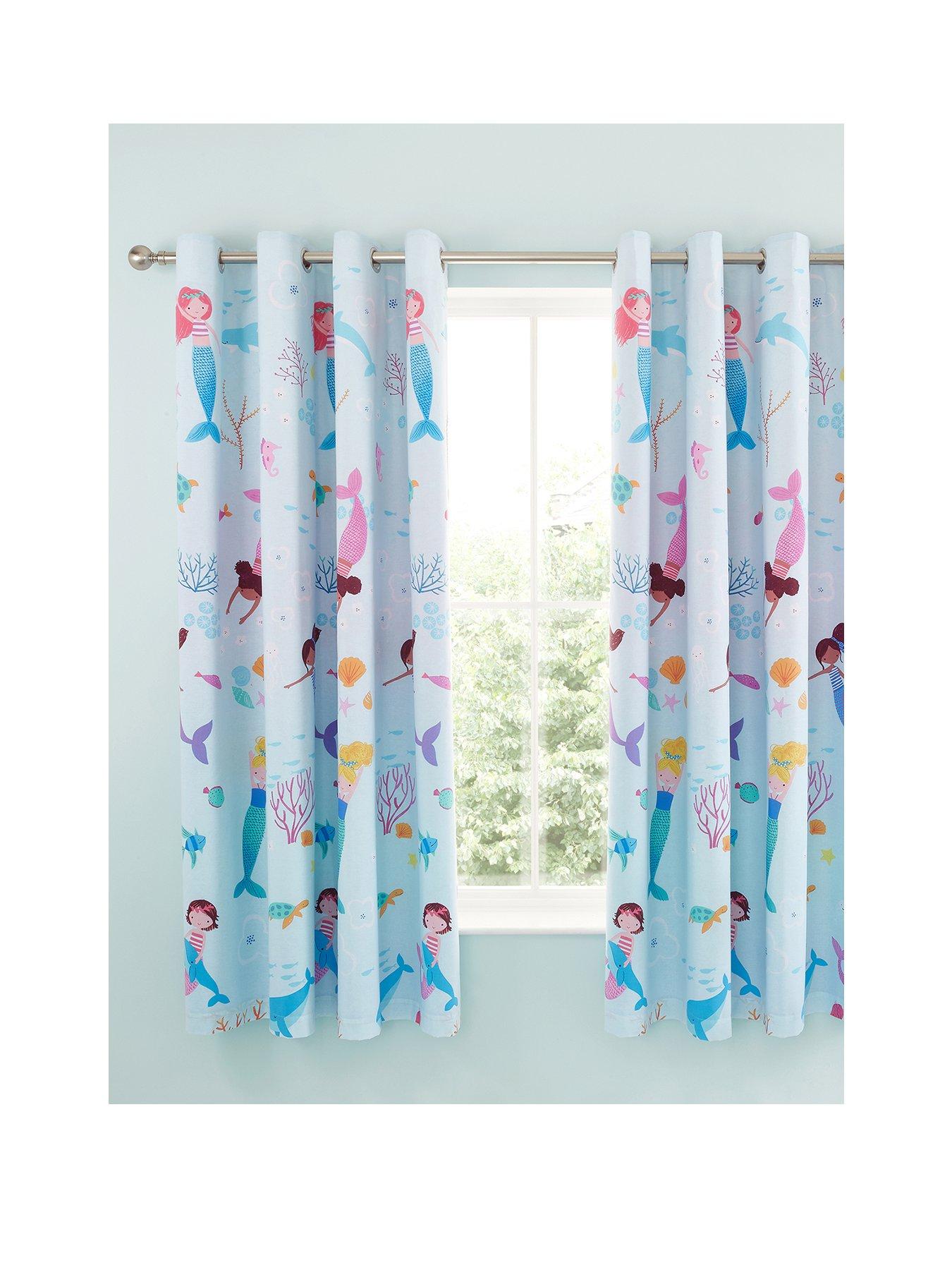 Catherine Lansfield Mermaid Blue Reversible Eyelet Curtains
