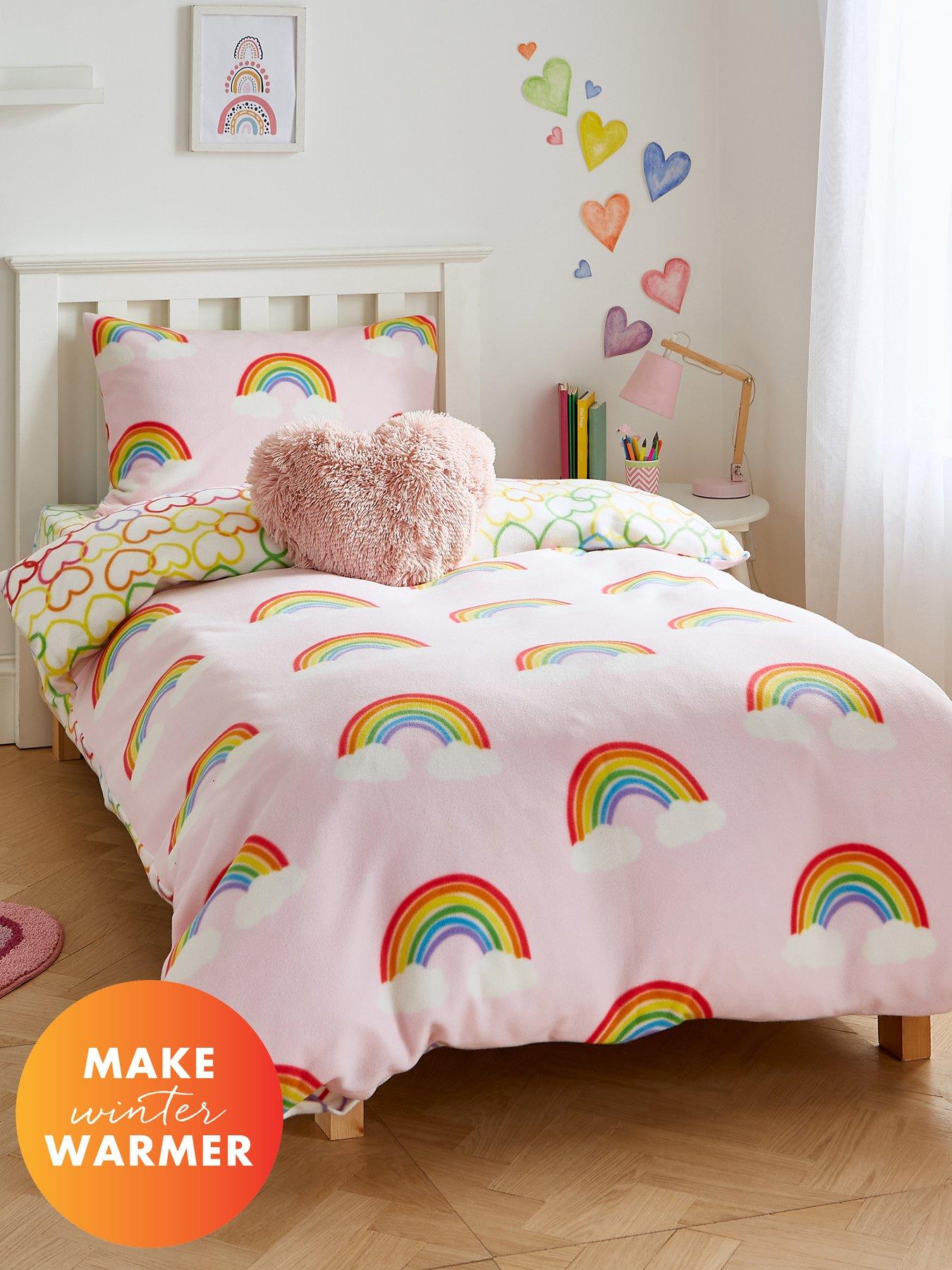 undefined Rainbow Hearts Soft Cosy Fleece Duvet Cover Set - Pink