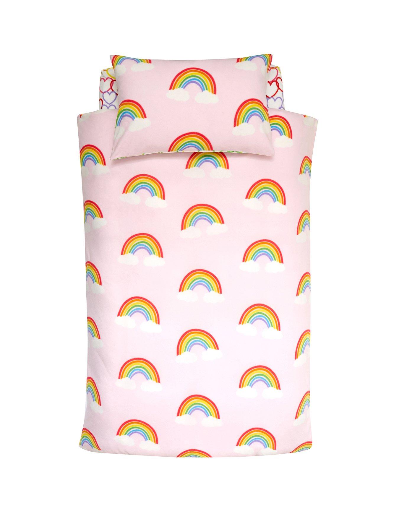 Catherine Lansfield Rainbow Hearts Soft Cosy Fleece Pink Duvet Set