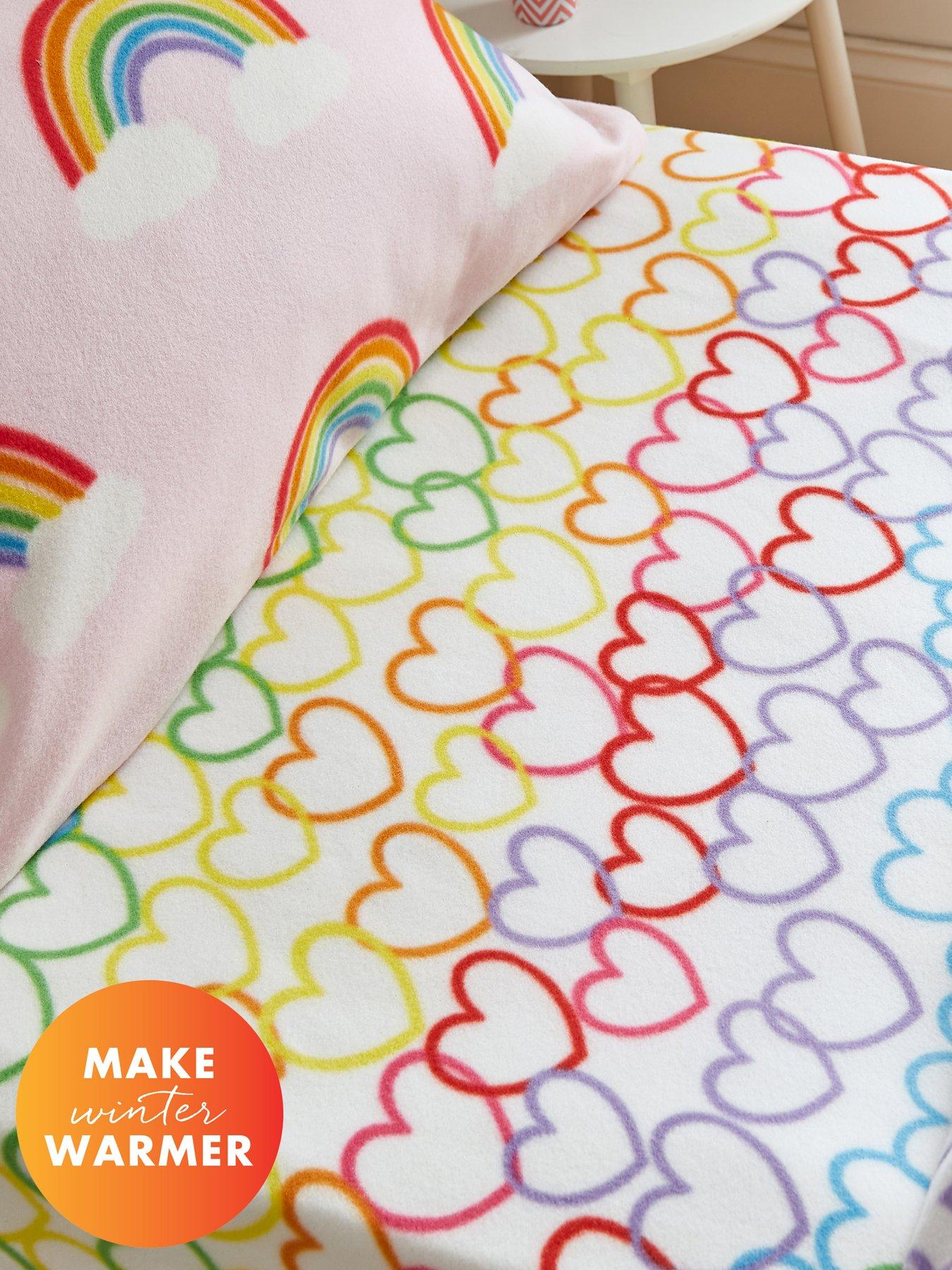 Catherine Lansfield Rainbow Hearts Soft Cosy Fleece Fitted Sheet - Pink