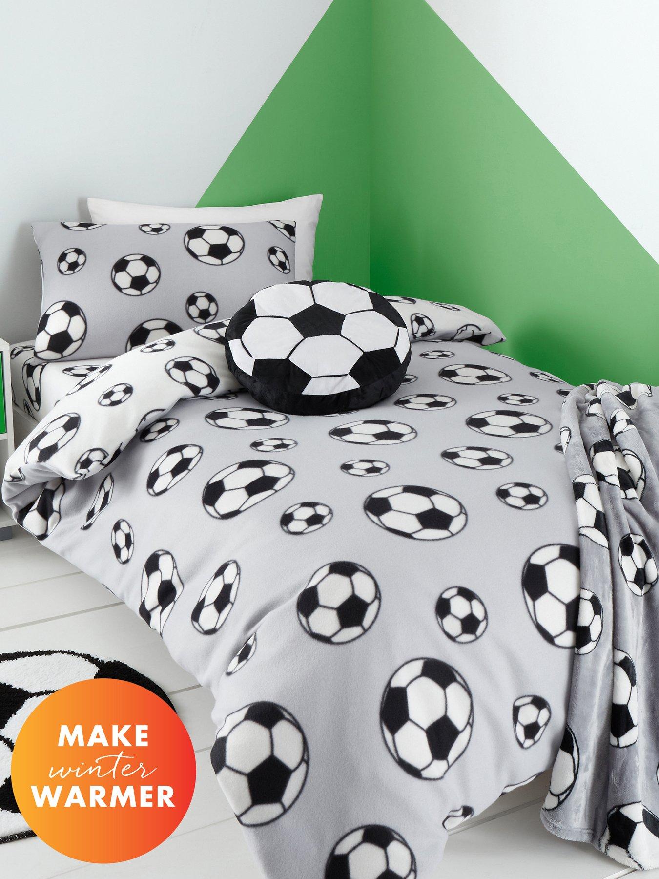 Image 1 of 6 of Catherine Lansfield Football Soft Cosy Fleece Grey Duvet Cover Set