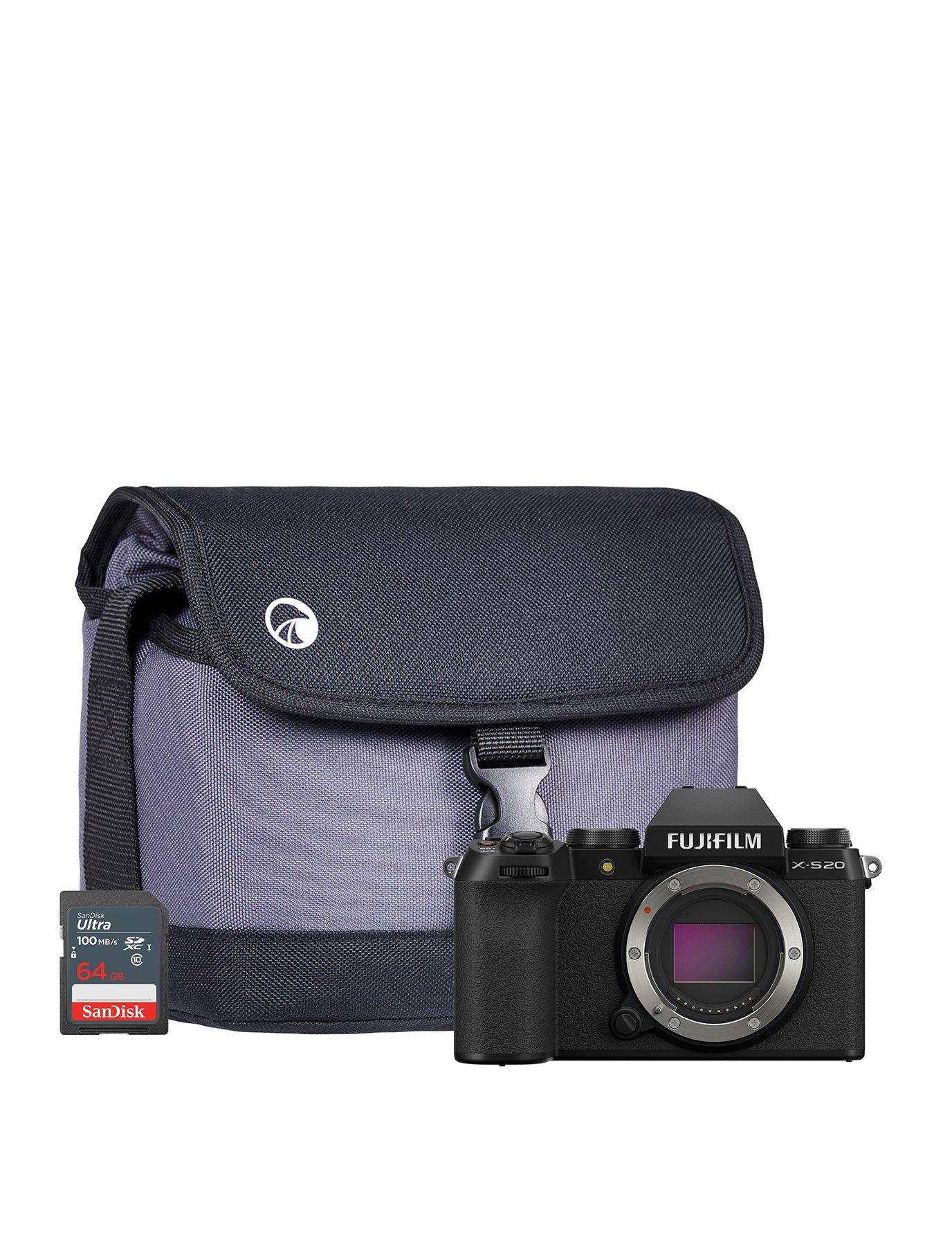  image of fujifilm-x-s20-mirrorless-digital-camera-black-camera-sandisk-64gb-sd-card-system-bag