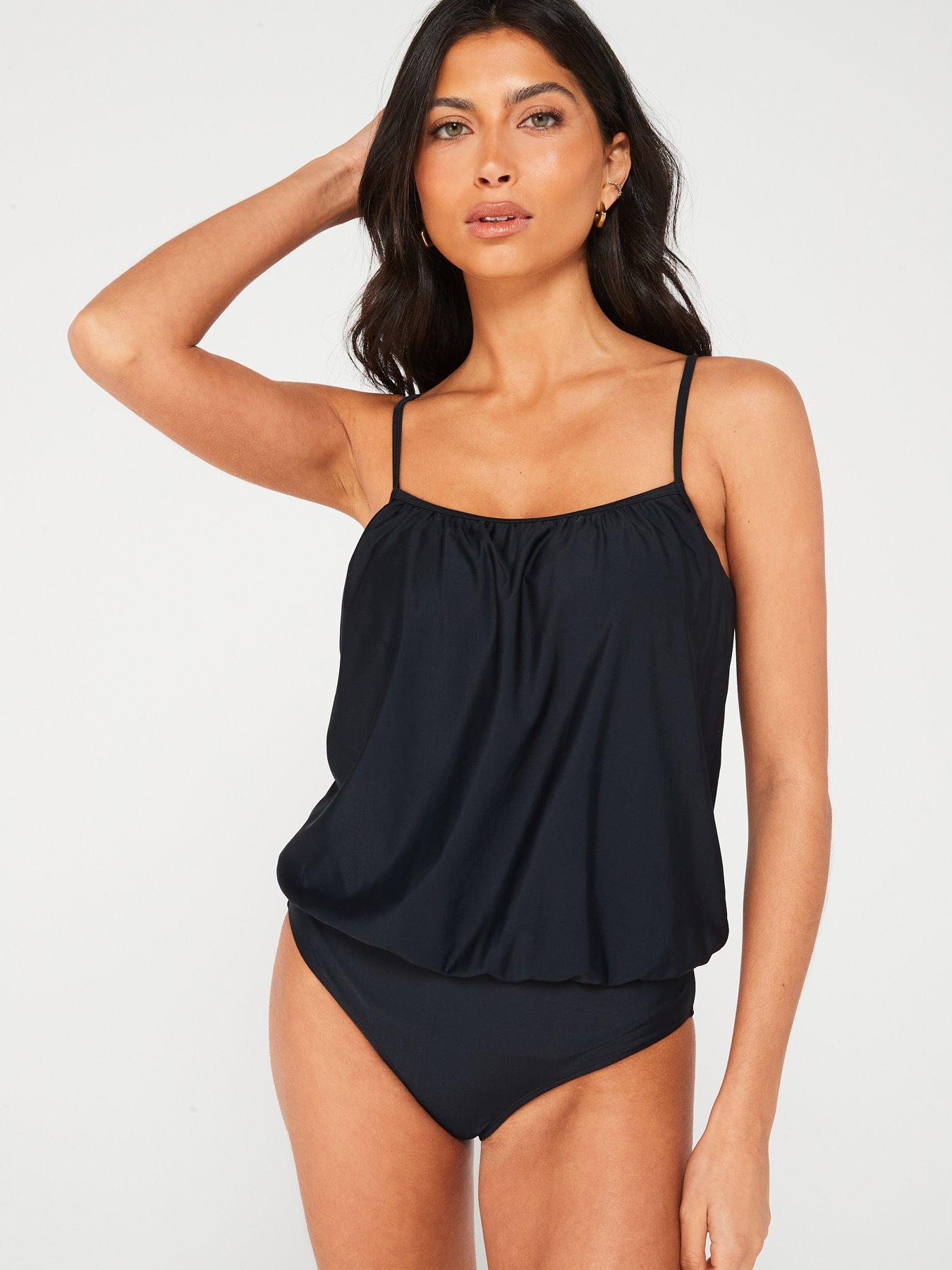  image of v-by-very-blouson-swimsuit-black