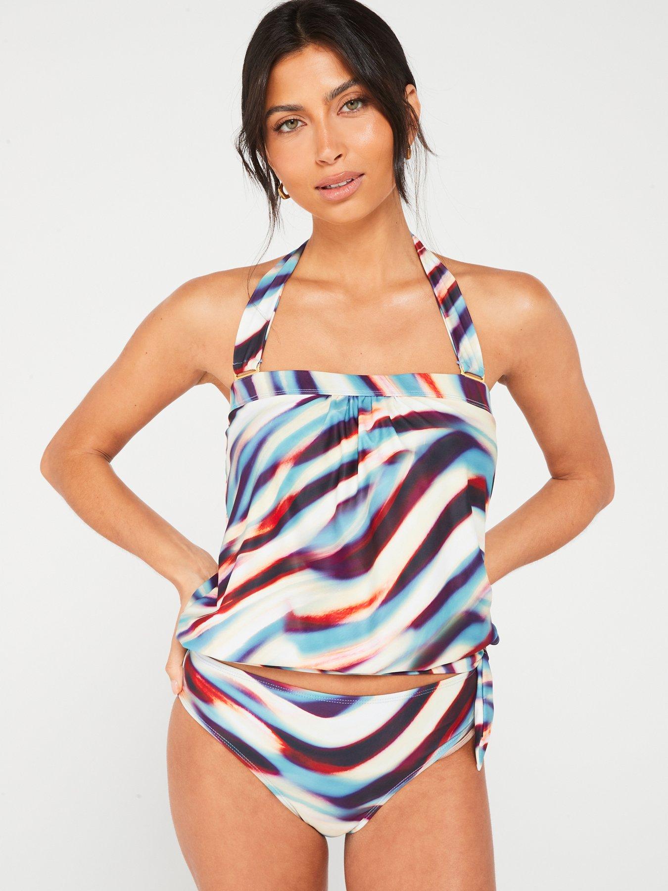 Swimsuits For All Women's Plus Size Bandeau Blouson Tankini Set 10 Multi  Stripe, Black 