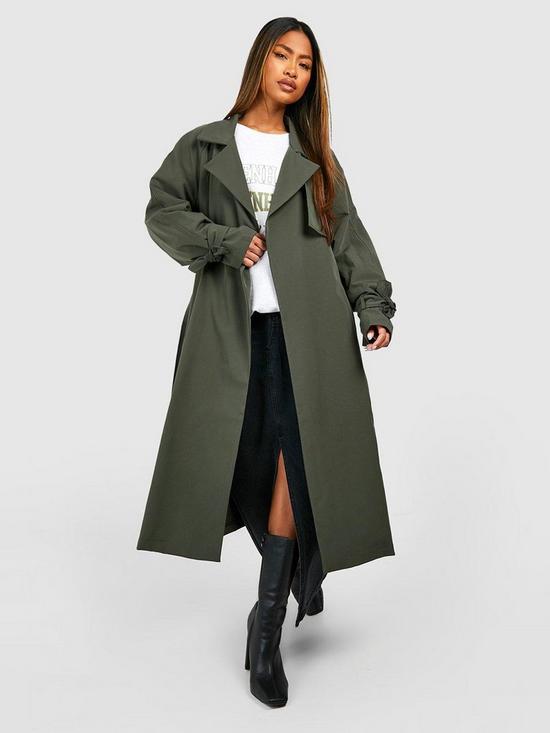front image of boohoo-belted-trench-coat-khaki