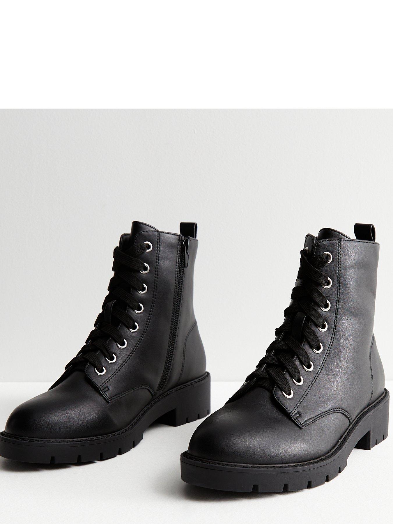 Flat black shop boots new look