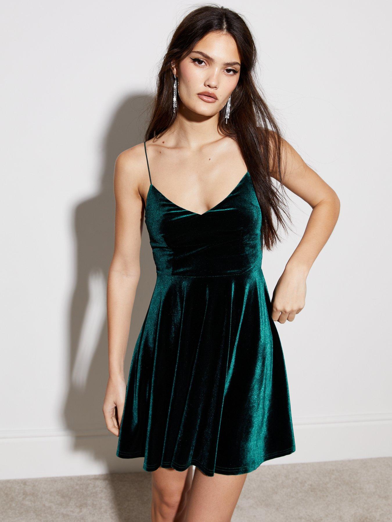 New Look Dark Green Velvet Strappy Mini Dress littlewoods