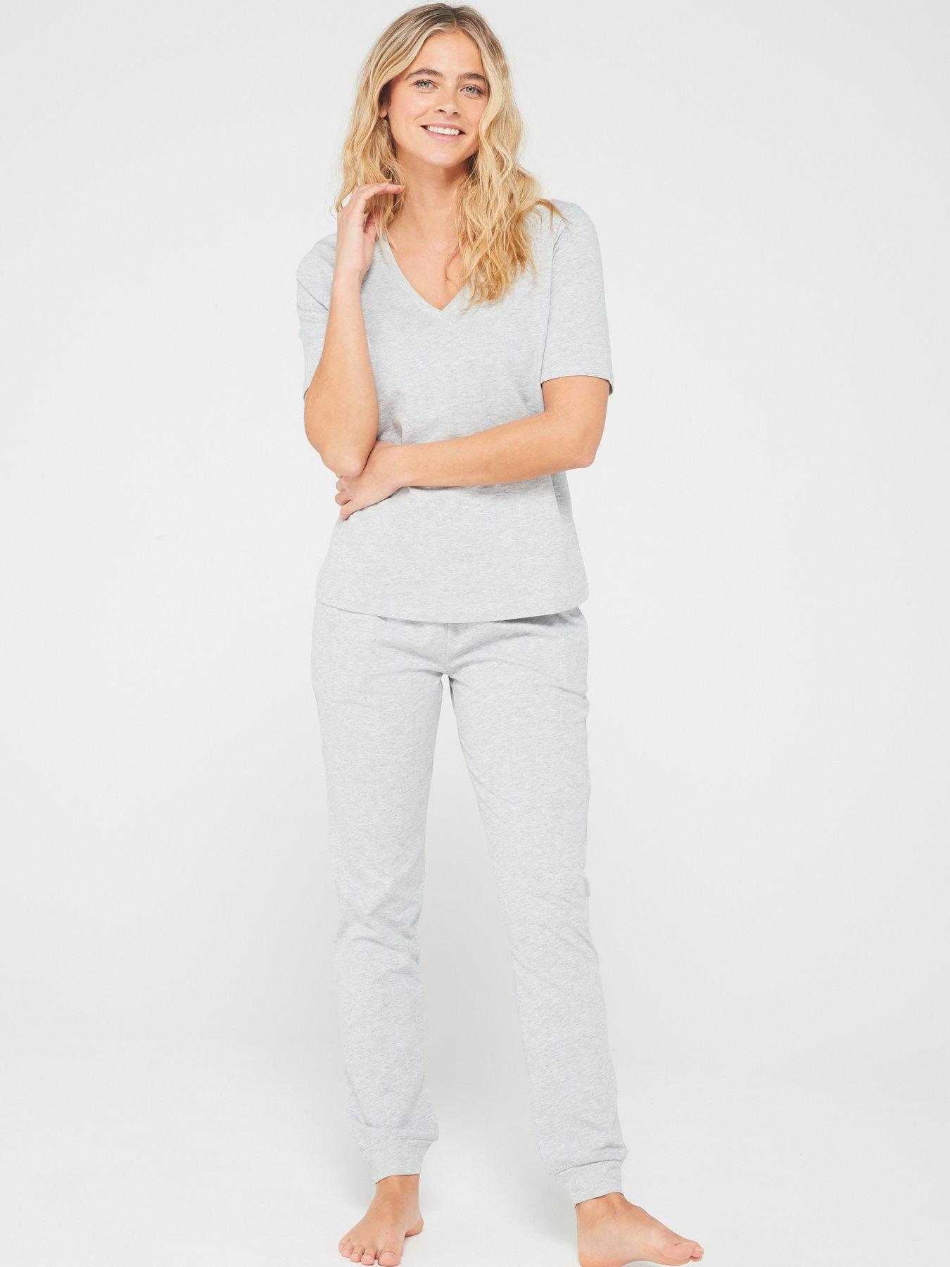 Image 1 of 5 of The Very Collection Short Sleeve V Neck Top And Jogger Pyjama Set - Grey Marl