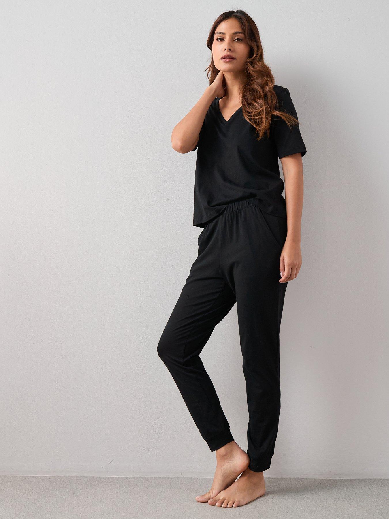 Image 1 of 5 of Everyday Mid Sleeve V-Neck Top and Jogger PJ&nbsp;Set - Black