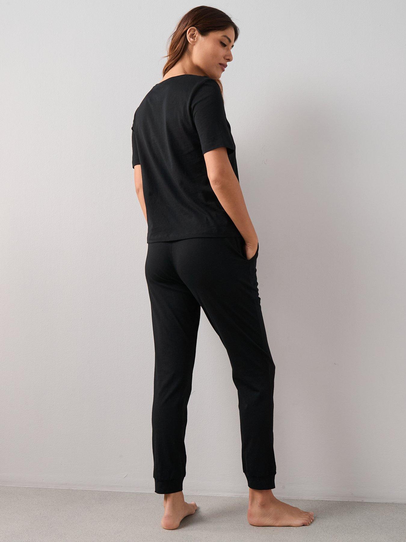 Image 2 of 5 of Everyday Mid Sleeve V-Neck Top and Jogger PJ&nbsp;Set - Black