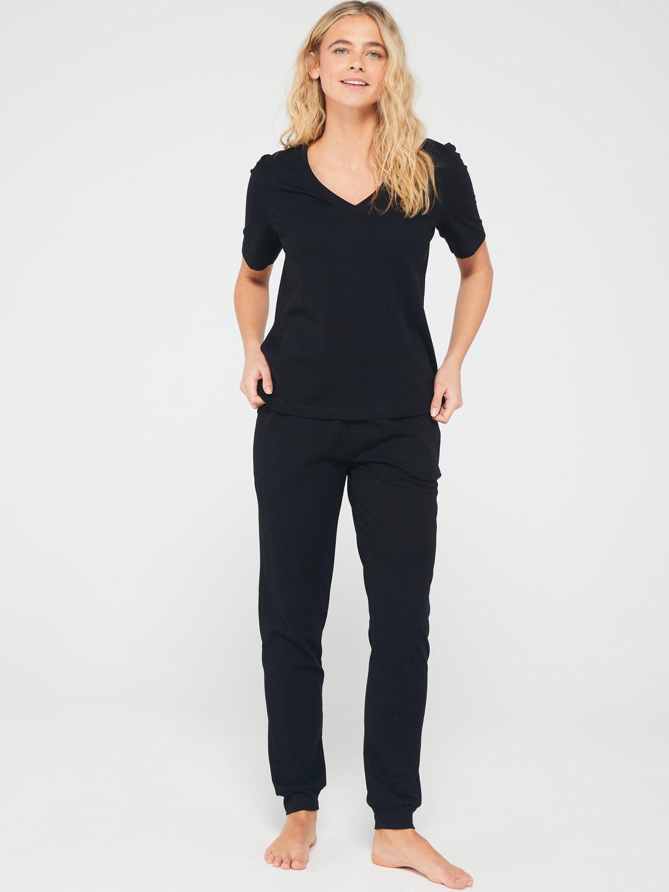  image of everyday-mid-sleeve-v-neck-top-and-jogger-pjnbspset-black