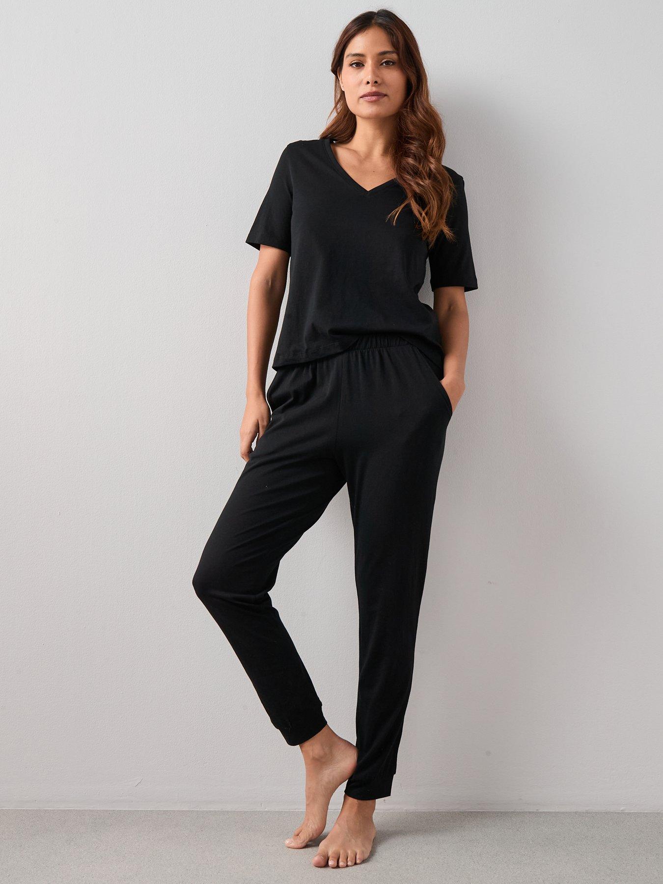 Image 3 of 5 of Everyday Mid Sleeve V-Neck Top and Jogger PJ&nbsp;Set - Black
