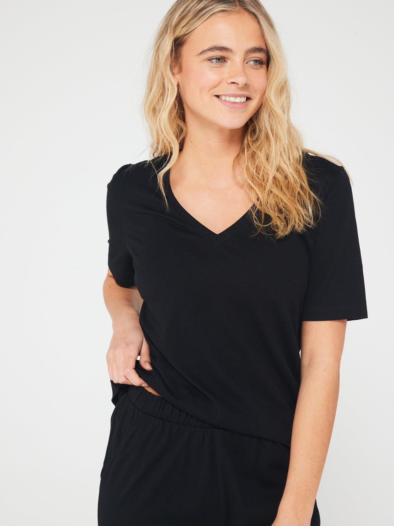  image of everyday-mid-sleeve-v-neck-top-and-jogger-pjnbspset-black