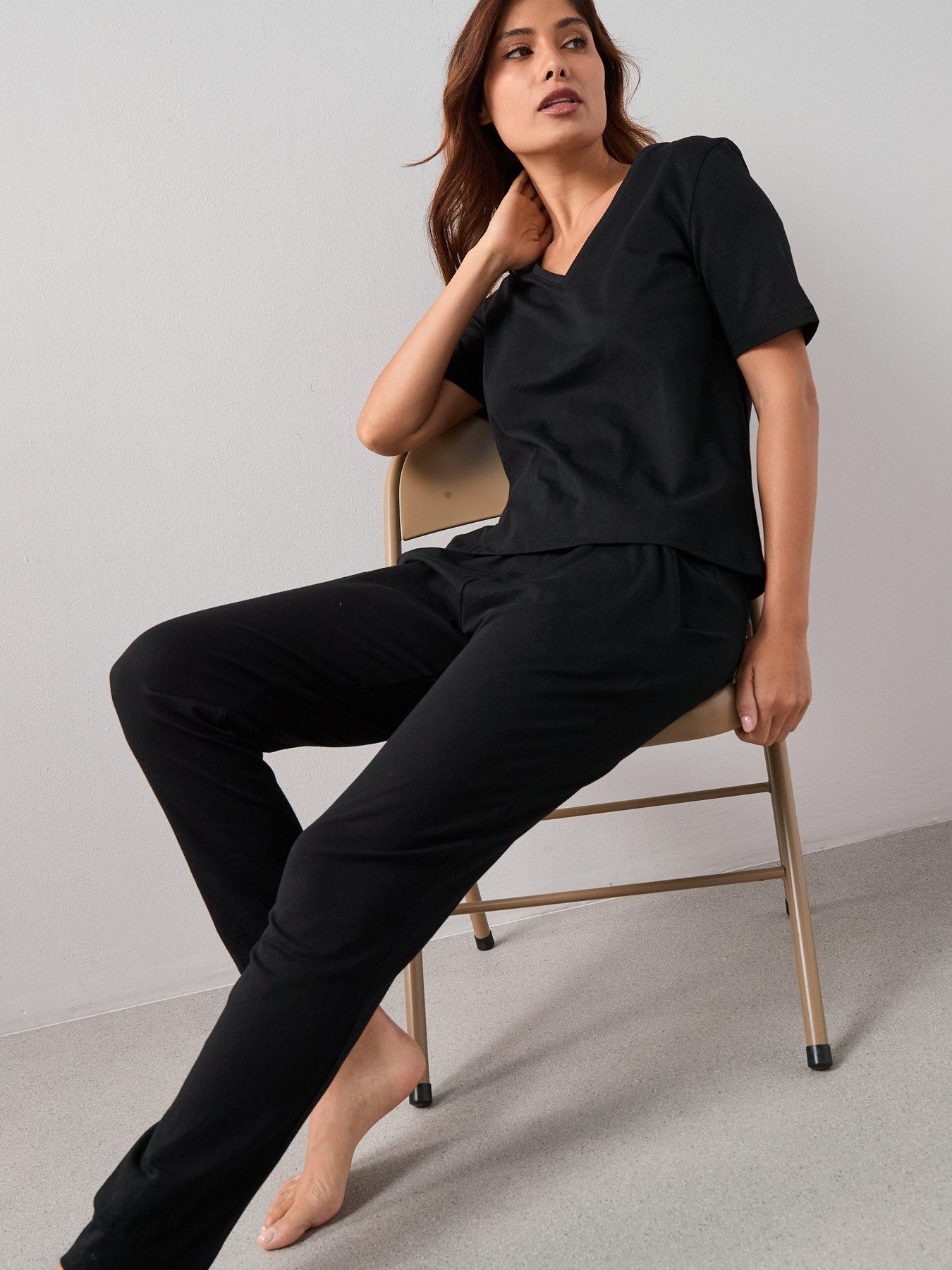 Image 4 of 5 of Everyday Mid Sleeve V-Neck Top and Jogger PJ&nbsp;Set - Black