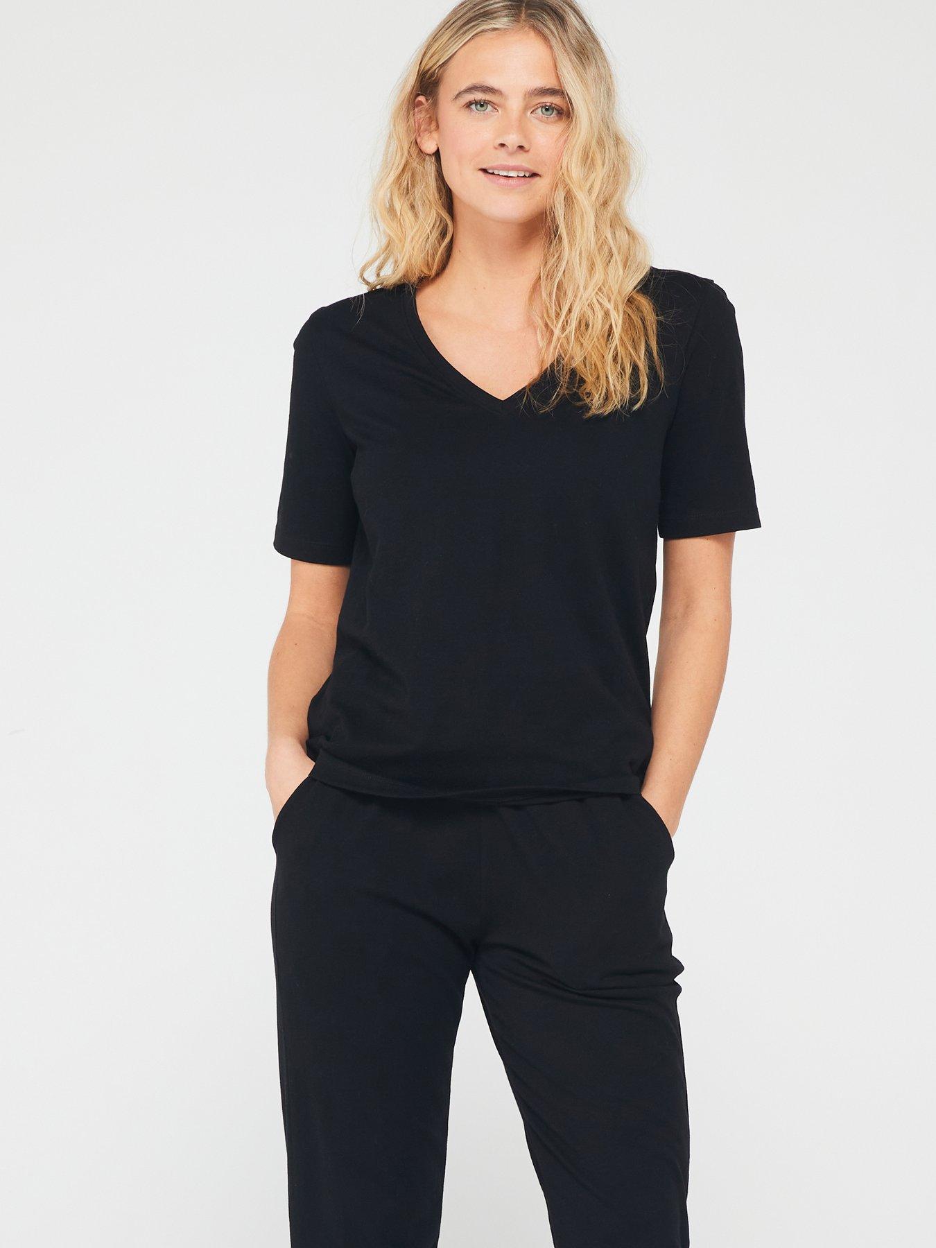  image of everyday-mid-sleeve-v-neck-top-and-jogger-pjnbspset-black