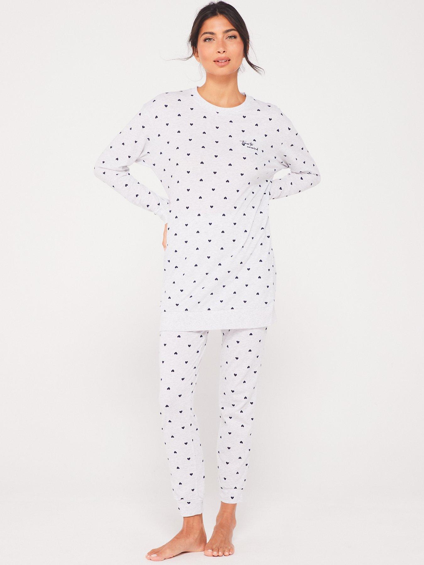 V by Very Sweat And Legging Heart Print With Slogan Pj Set