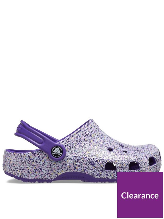 front image of crocs-kids-classic-clog-glitter-sandal-purple