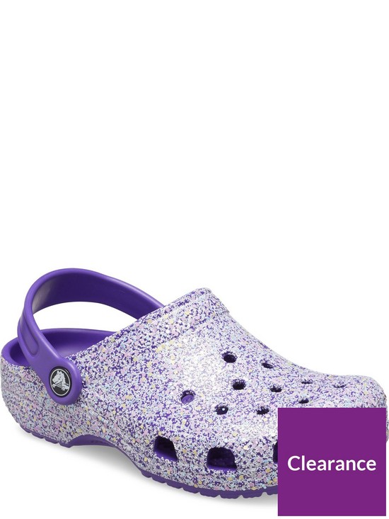 stillFront image of crocs-kids-classic-clog-glitter-sandal-purple