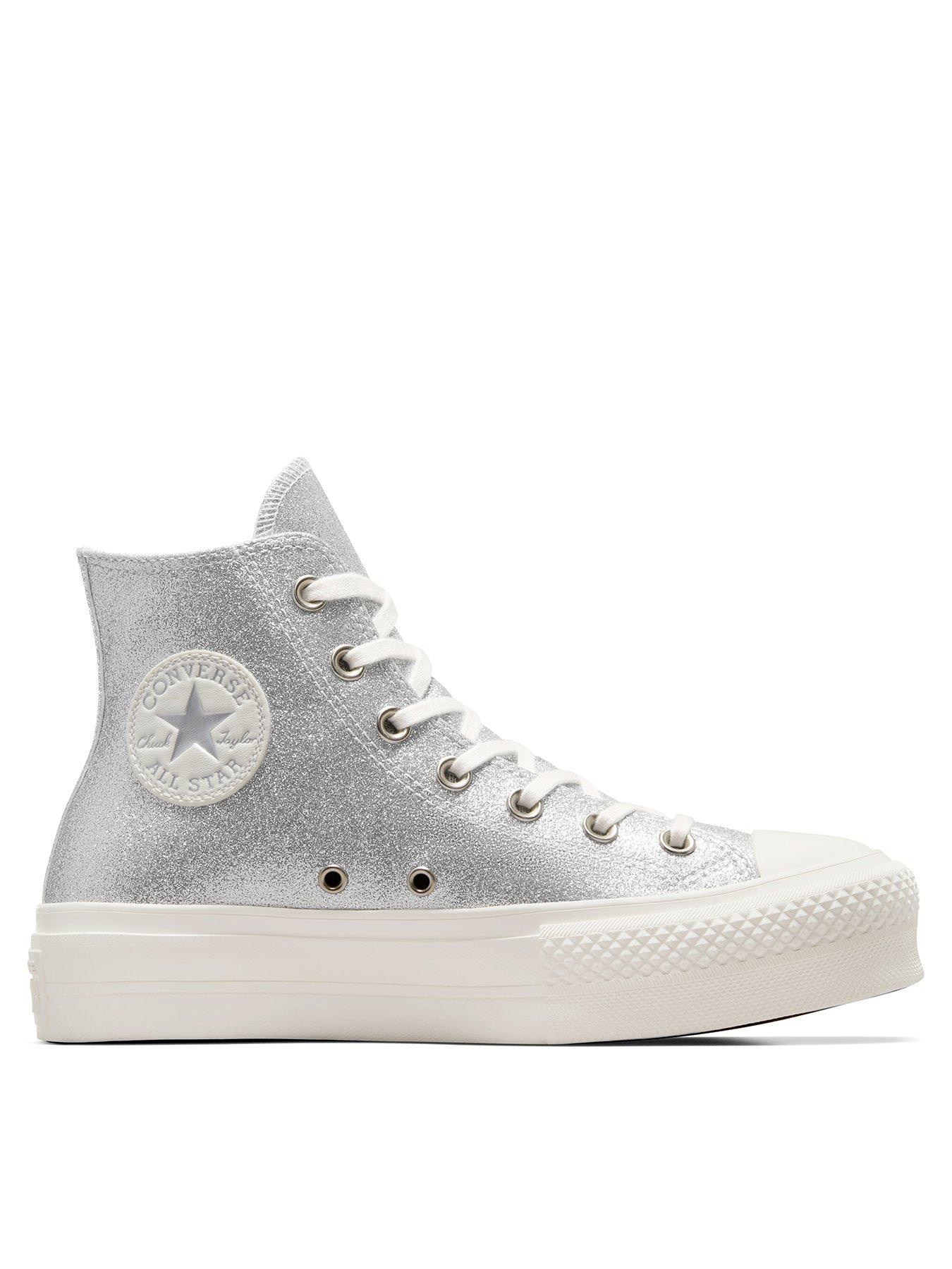 Converse Chuck Taylor All Star Sparkle Party Lift Trainers Silver littlewoods