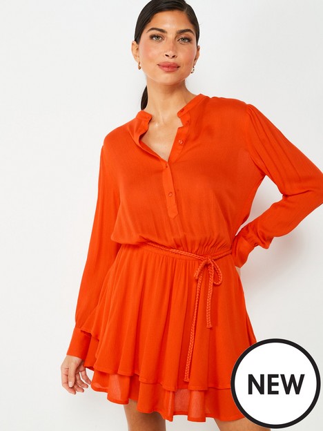 v-by-very-crinkle-belted-long-sleeve-dress-orange