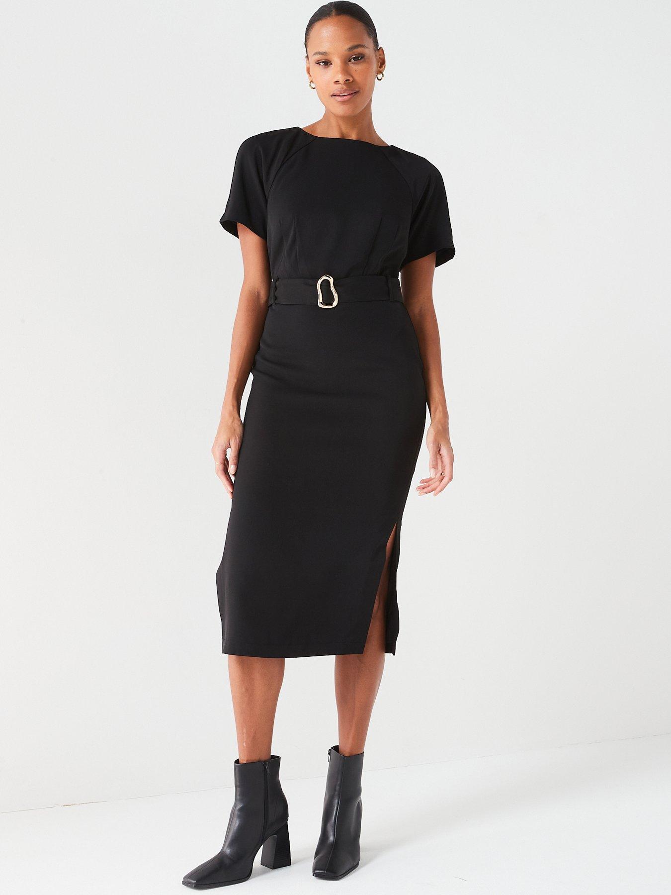 Black belted hot sale pencil dress