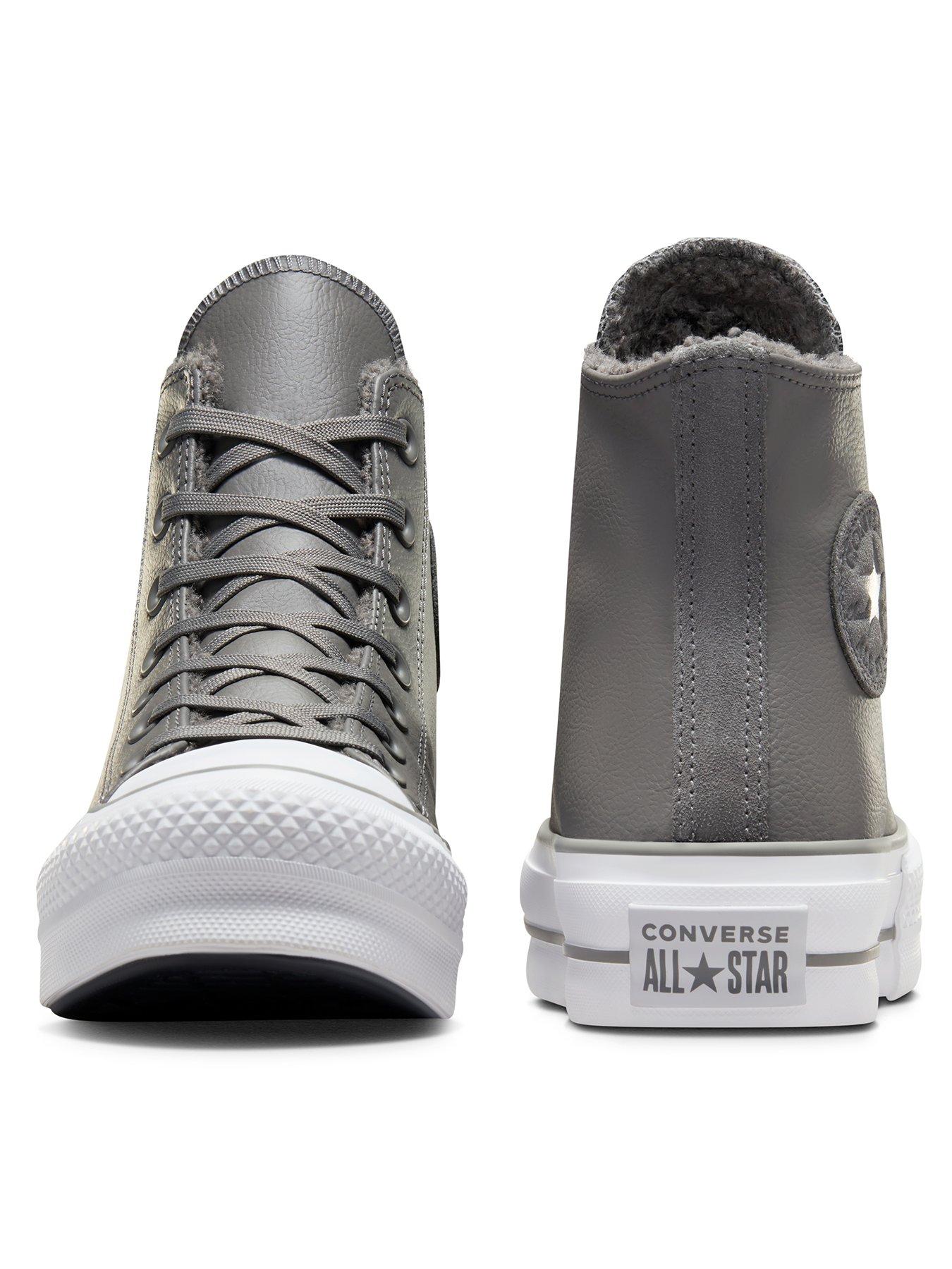 Grey leather converse all star best sale