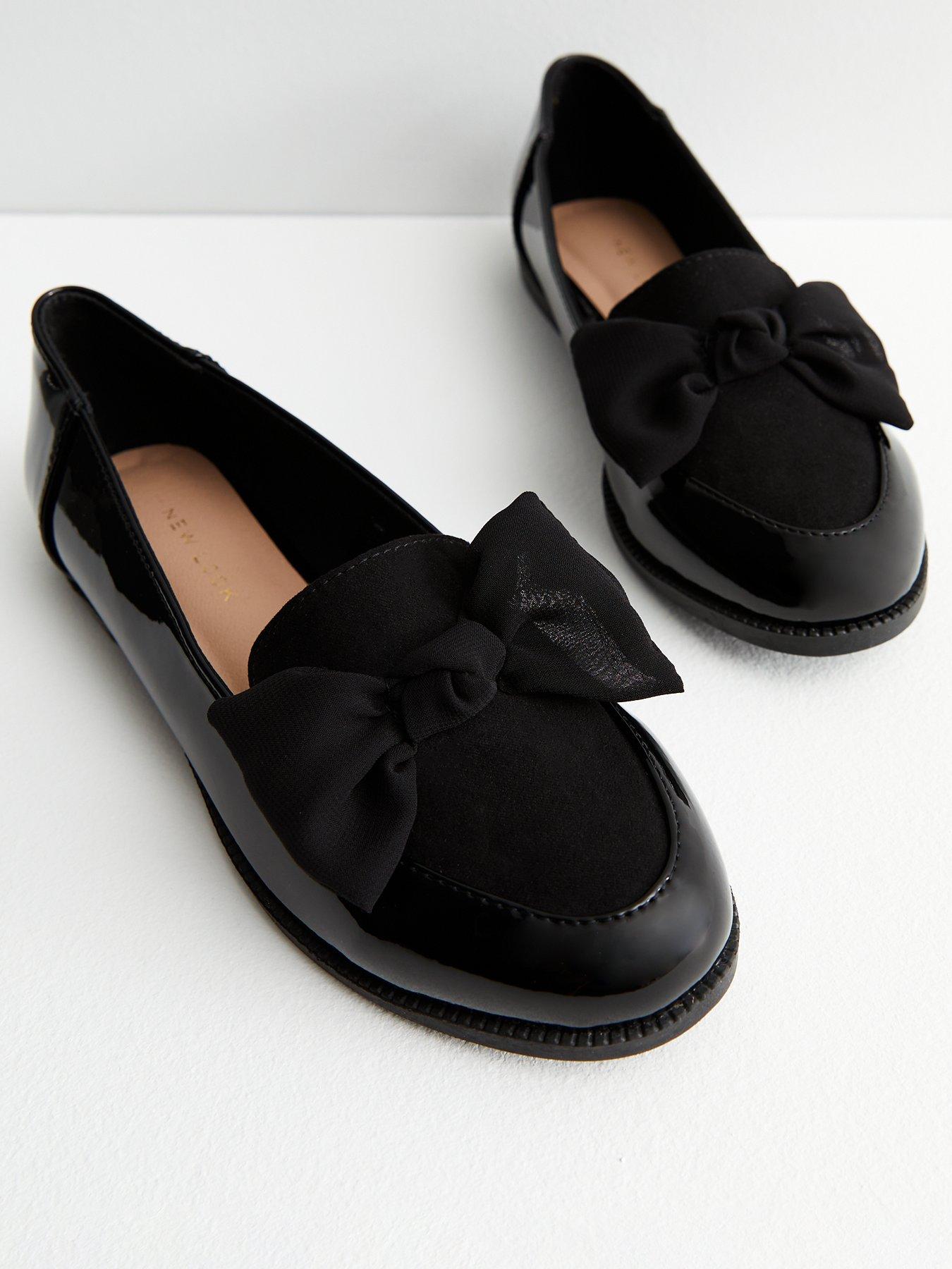 New Look Black Patent Suedette Bow Loafers
