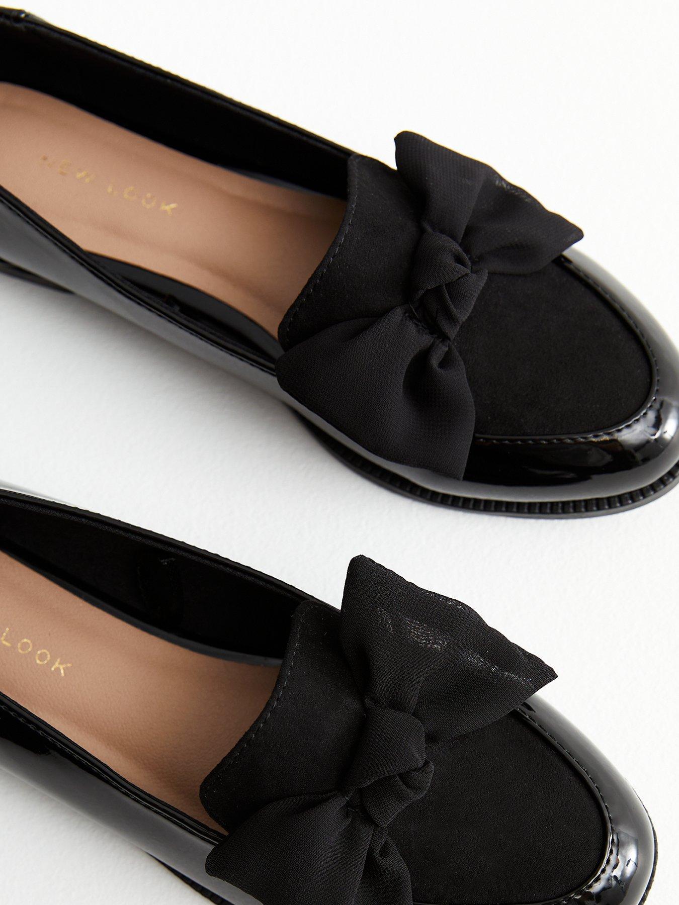 New Look Black Patent Suedette Bow Loafers