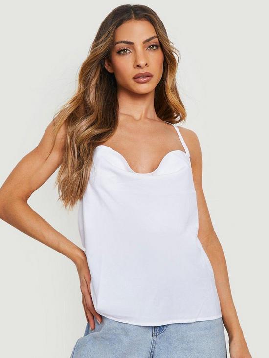 front image of boohoo-cowl-neck-cross-back-cami-top-cream