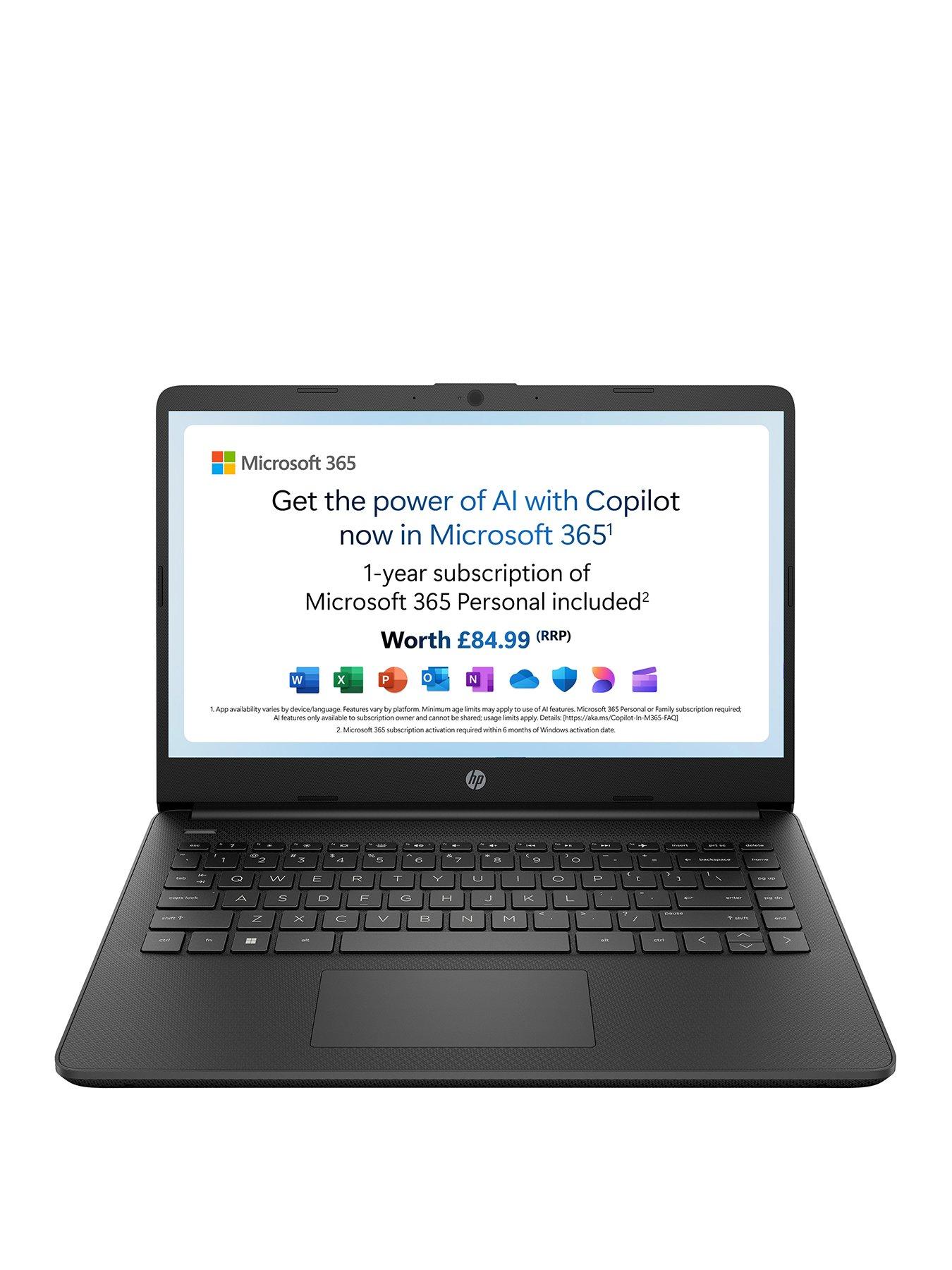 HP Stream 14s-dq0034na Laptop - 14in HD, Intel Celeron, 4GB RAM, 128GB SSD, Microsoft 365 Personal (12 Months) Included, with Optional Norton 360 (1 Year) - Black