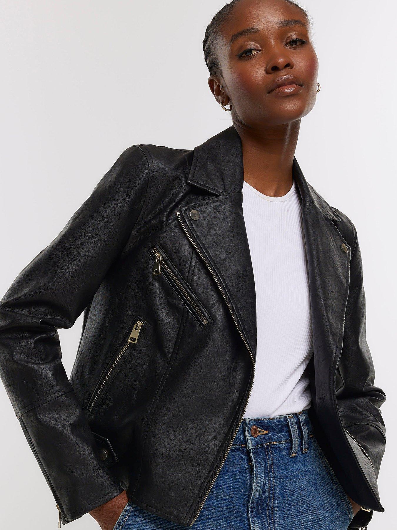 River Island Pu Biker Jacket Black littlewoods