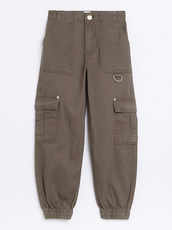 front image of river-island-girls-cargo-pocket-trousers-khaki