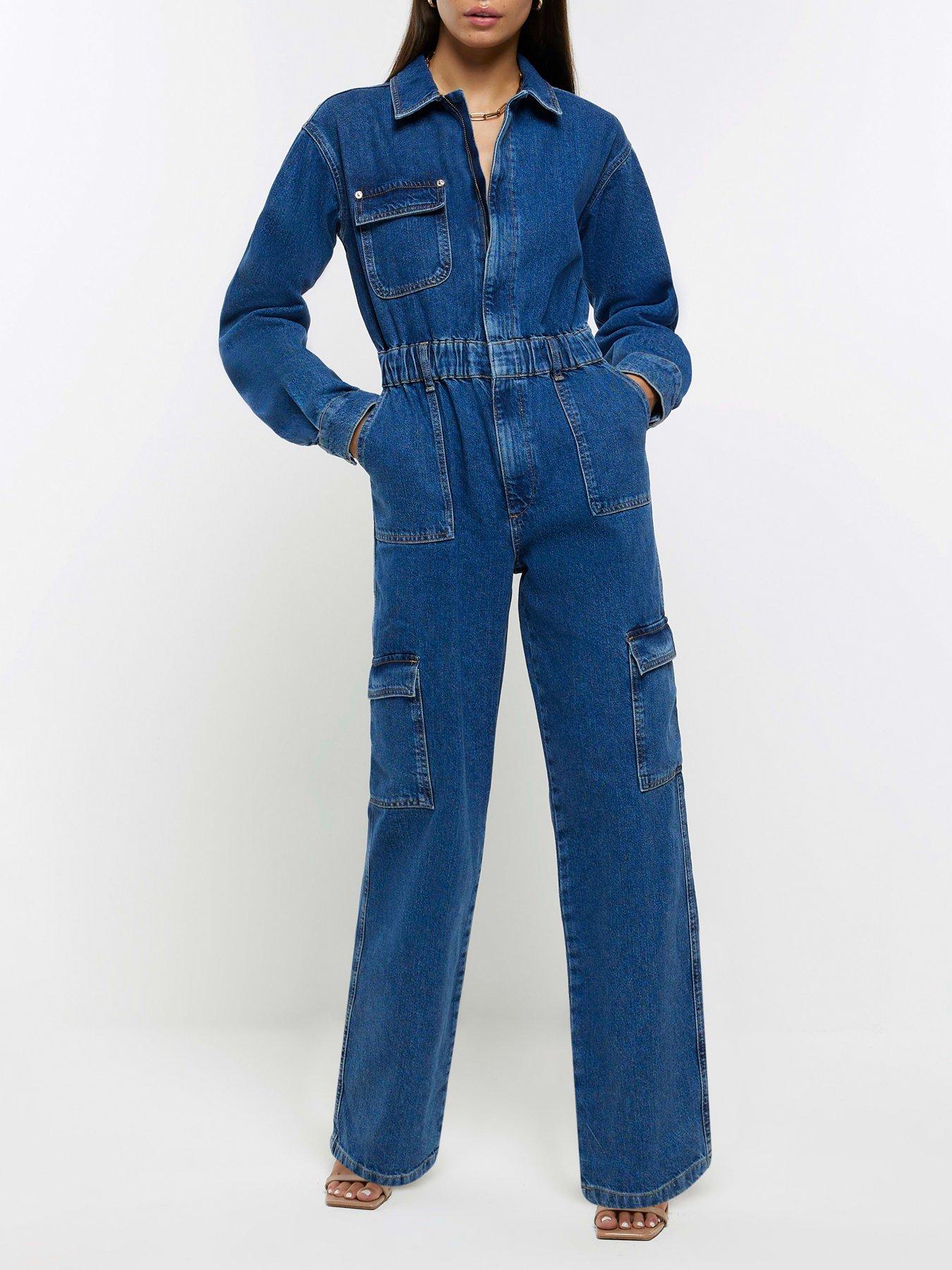 V by Very Denim Utility Jumpsuit - Blue