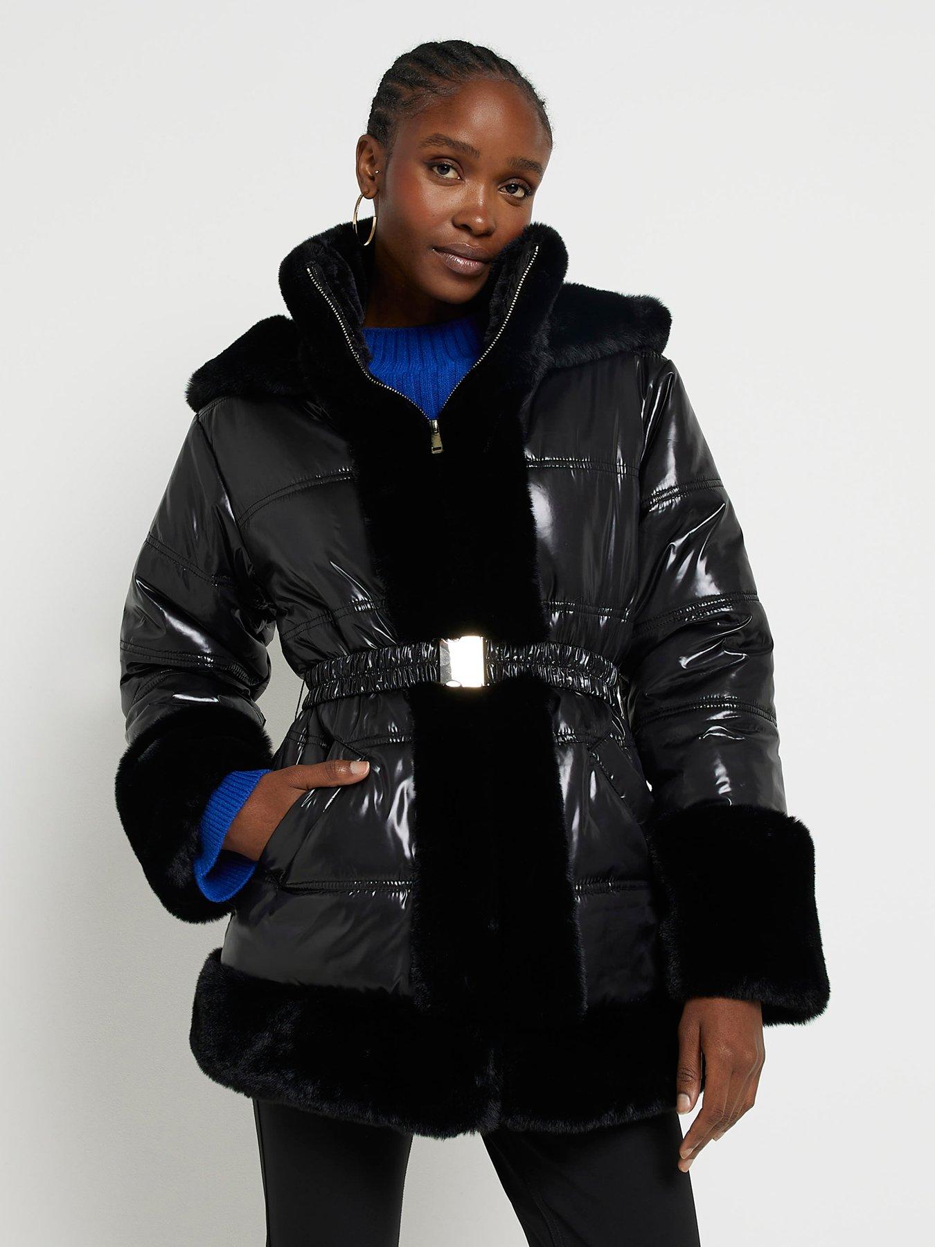 Black coat fur trim online