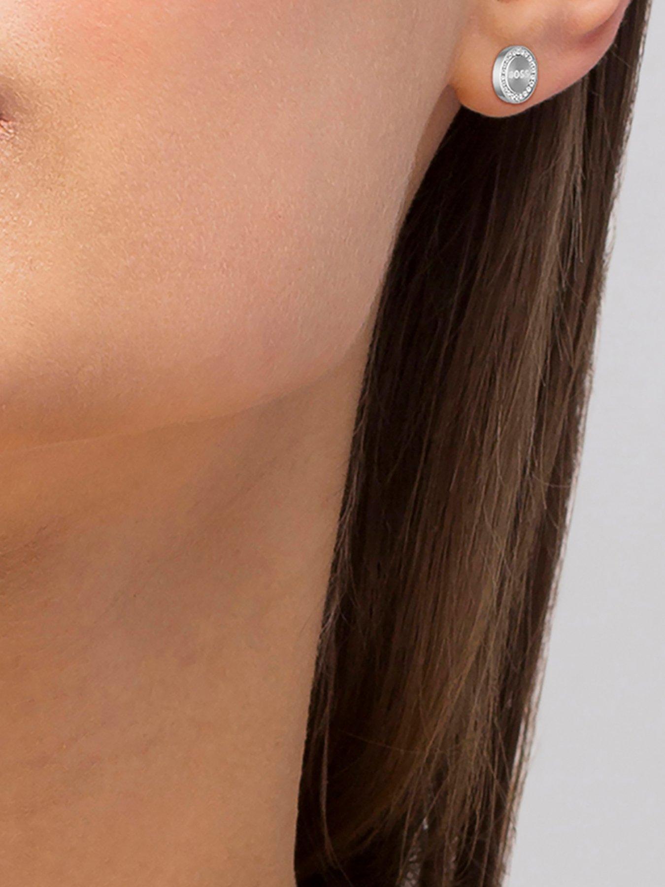 Image 3 of 3 of BOSS Ladies Iona Stainless Steel Crystal Stud Earrings