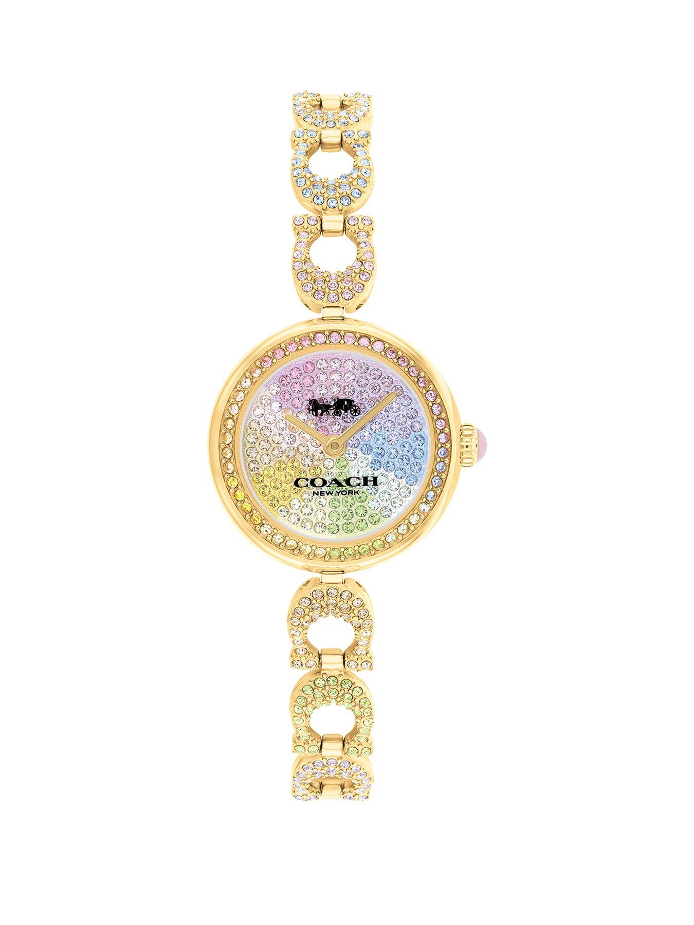 COACH Ladies Gracie Pastel Rainbow IP Crystal Set Watch