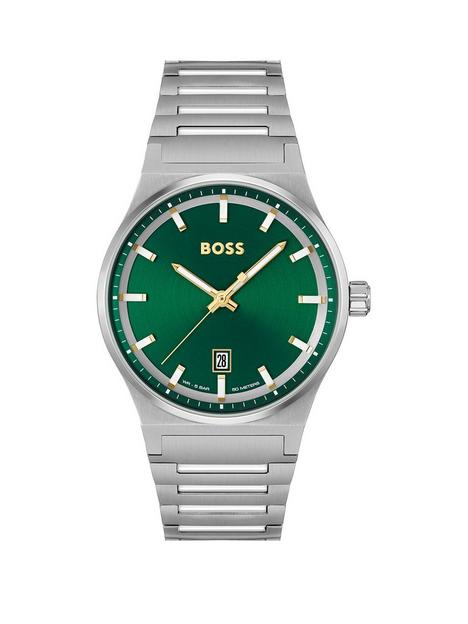 boss-gents-boss-candor-stainless-steel-bracelet-watch-with-green-dial