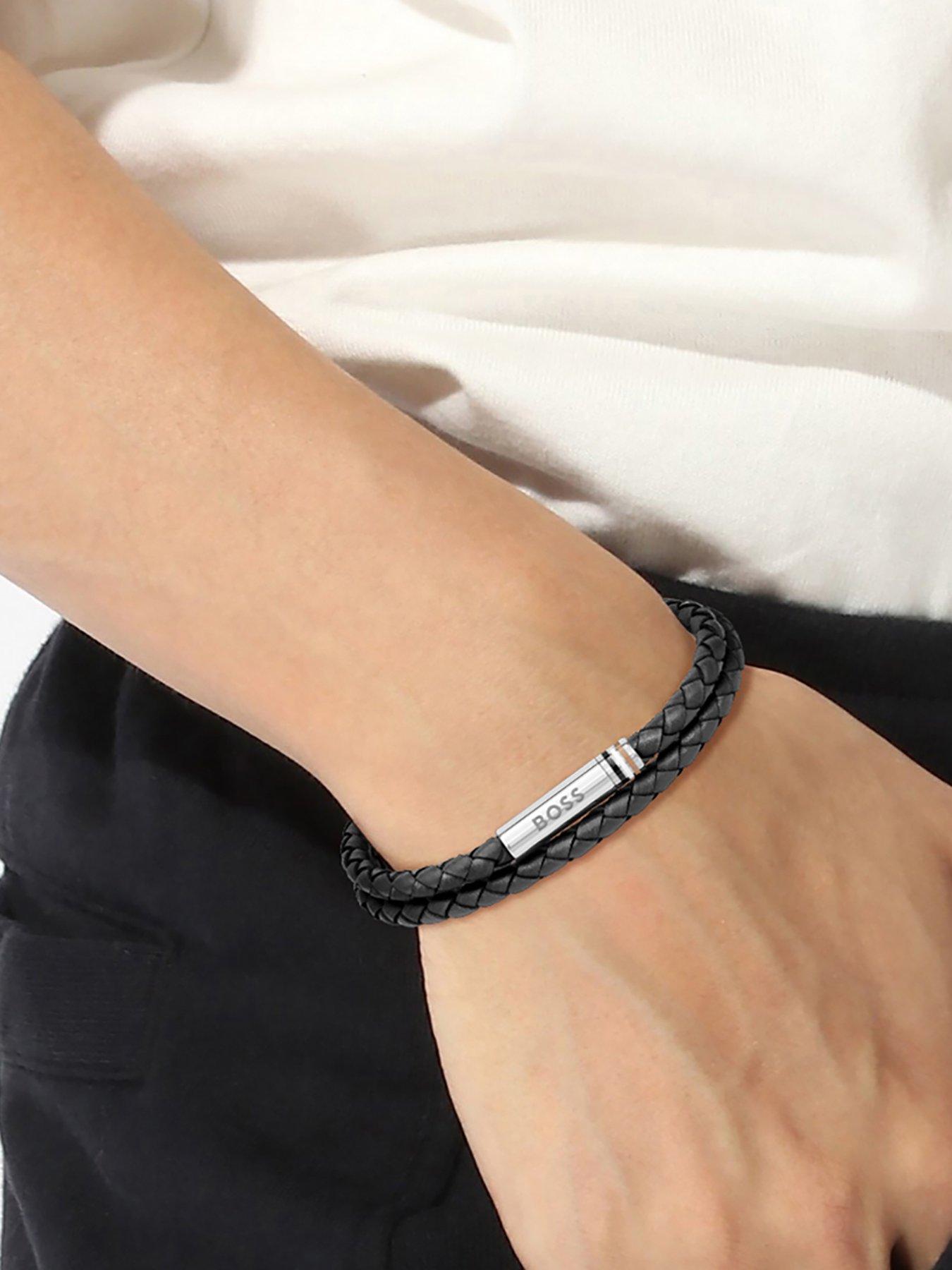  image of boss-gents-boss-ares-black-double-wrap-leather-bracelet