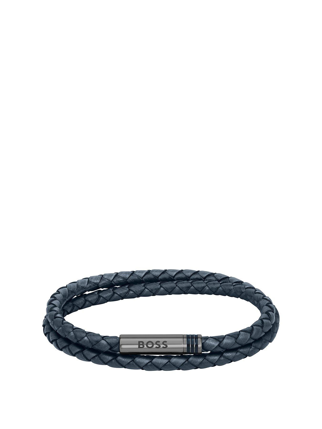 undefined Gents Ares Navy Blue Double Wrap Leather Bracelet