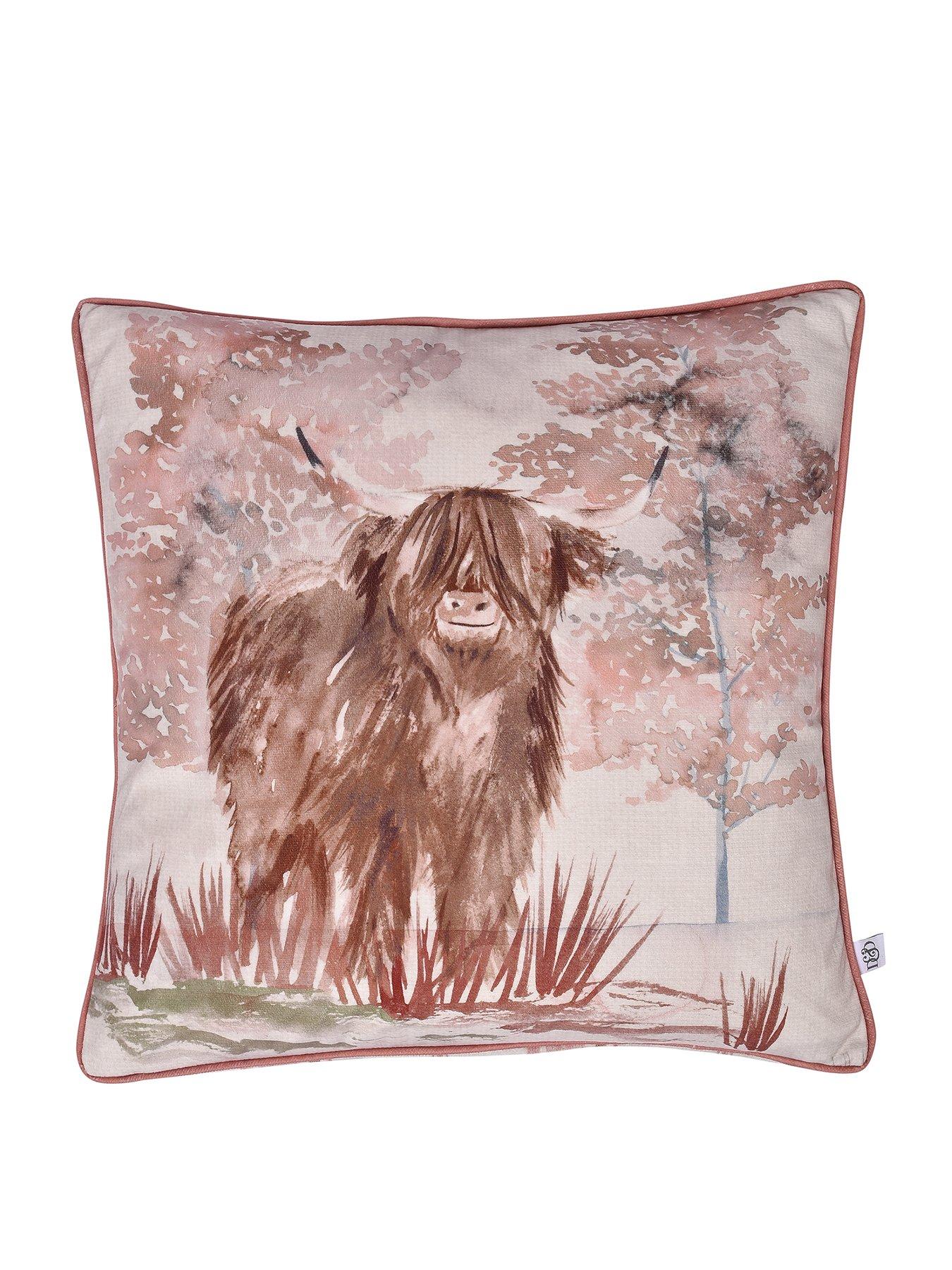  image of dreams-drapes-hanson-highland-cow-velvet-cushion