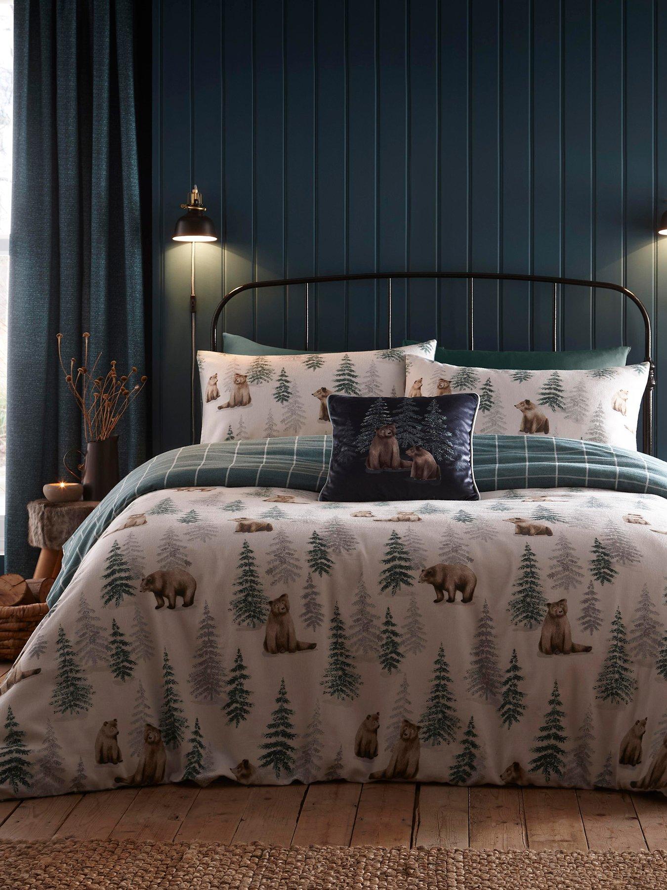  image of dreams-drapes-bear-walks-brushed-cotton-duvet-covernbspset-teal