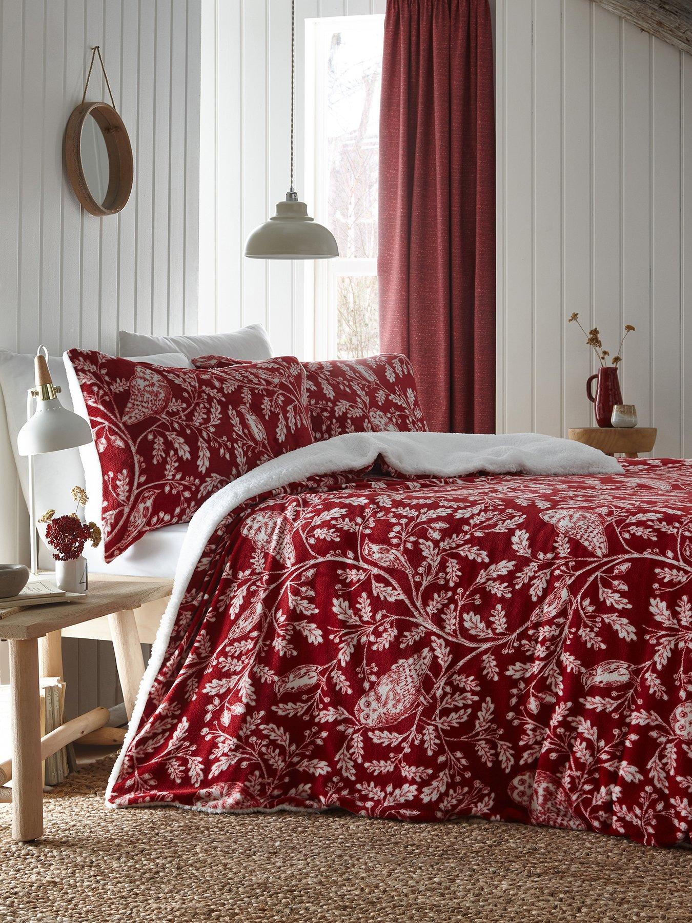 Dreams & Drapes Woodland Owls Sherpa Duvet Cover Set - Red