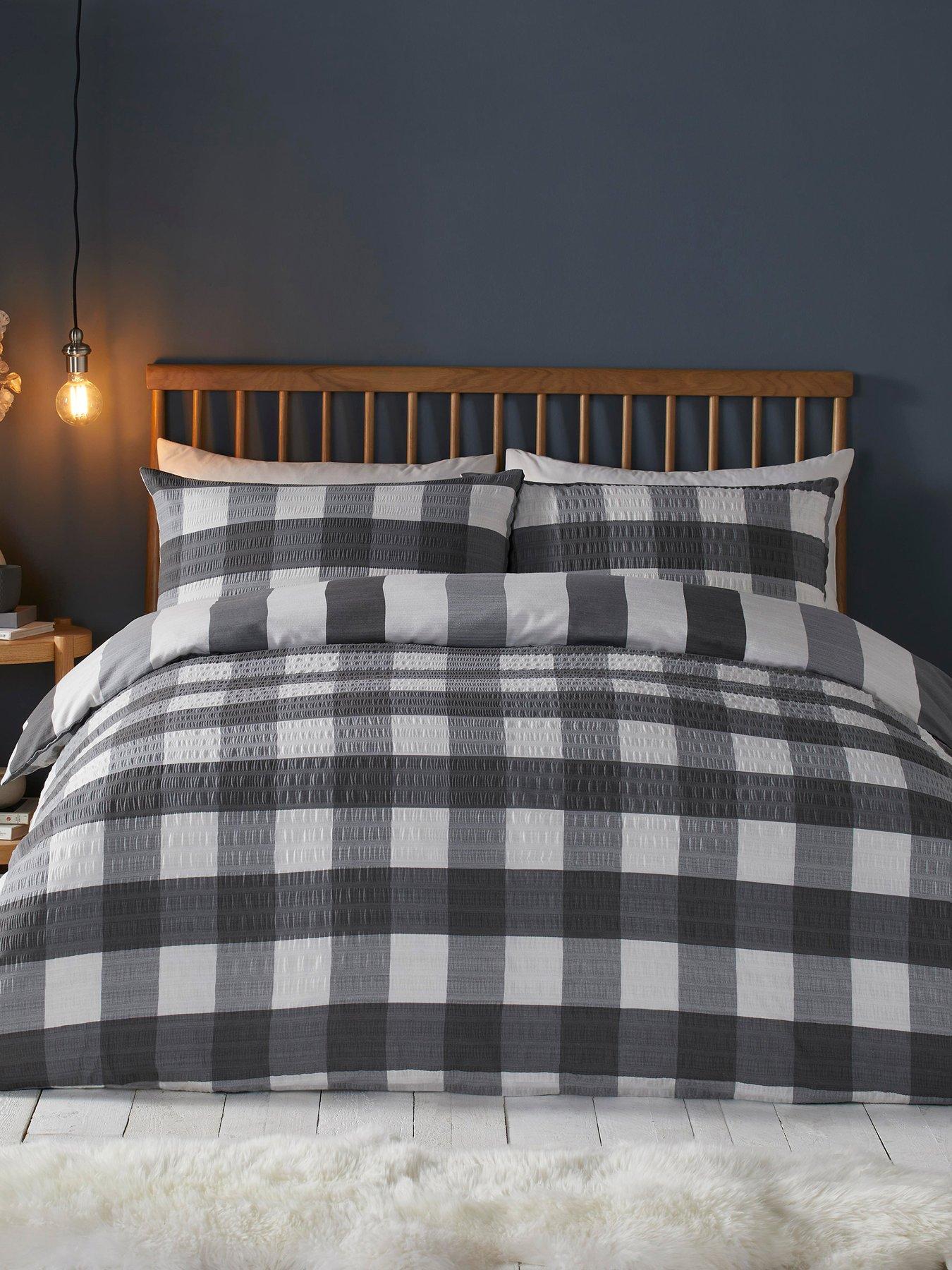undefined Gingham Seersucker Duvet Cover Set - Charcoal