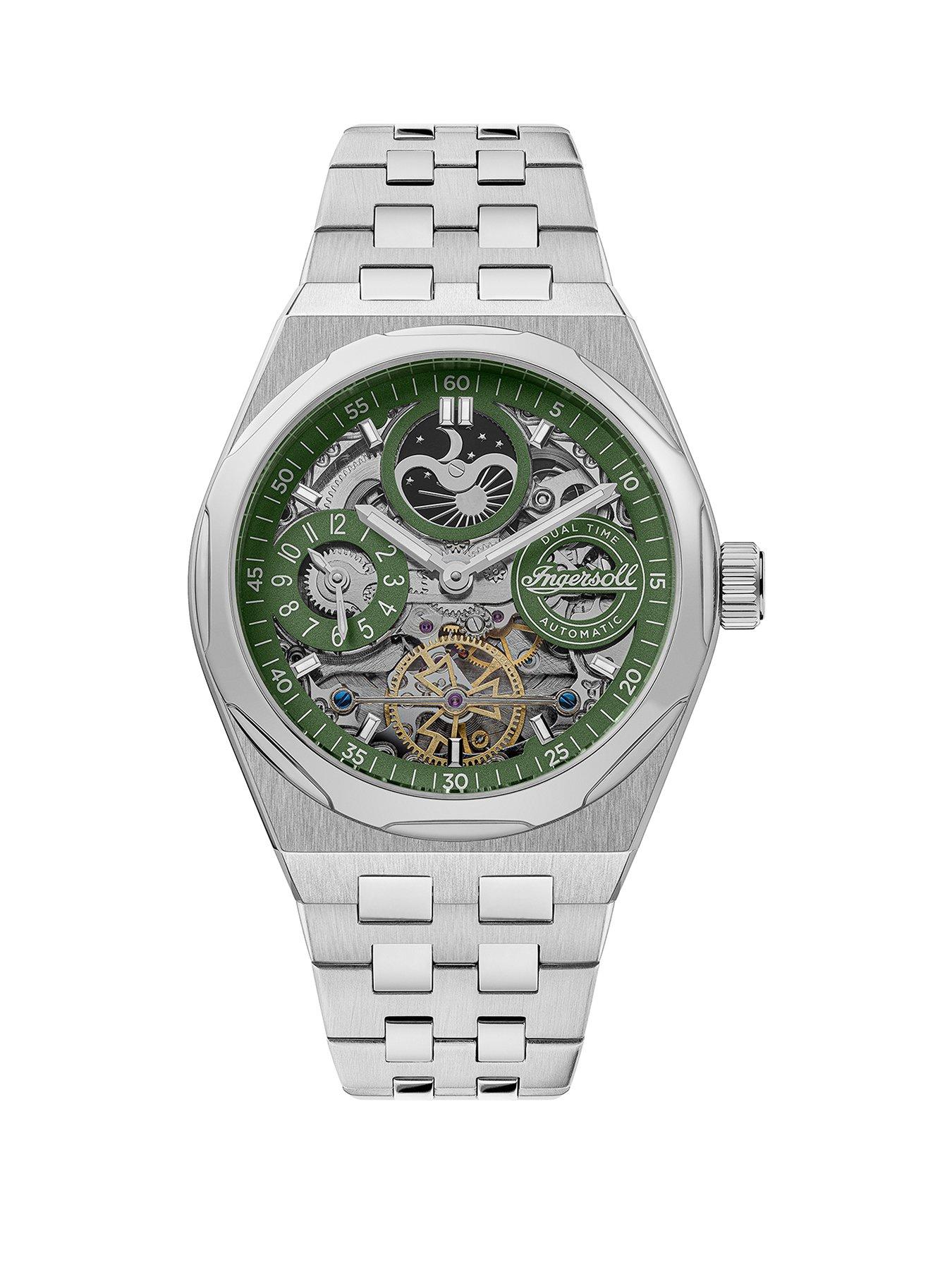 undefined 1892 The Broadway Automatic Mens Watch Green Dial and Silver Bracelet