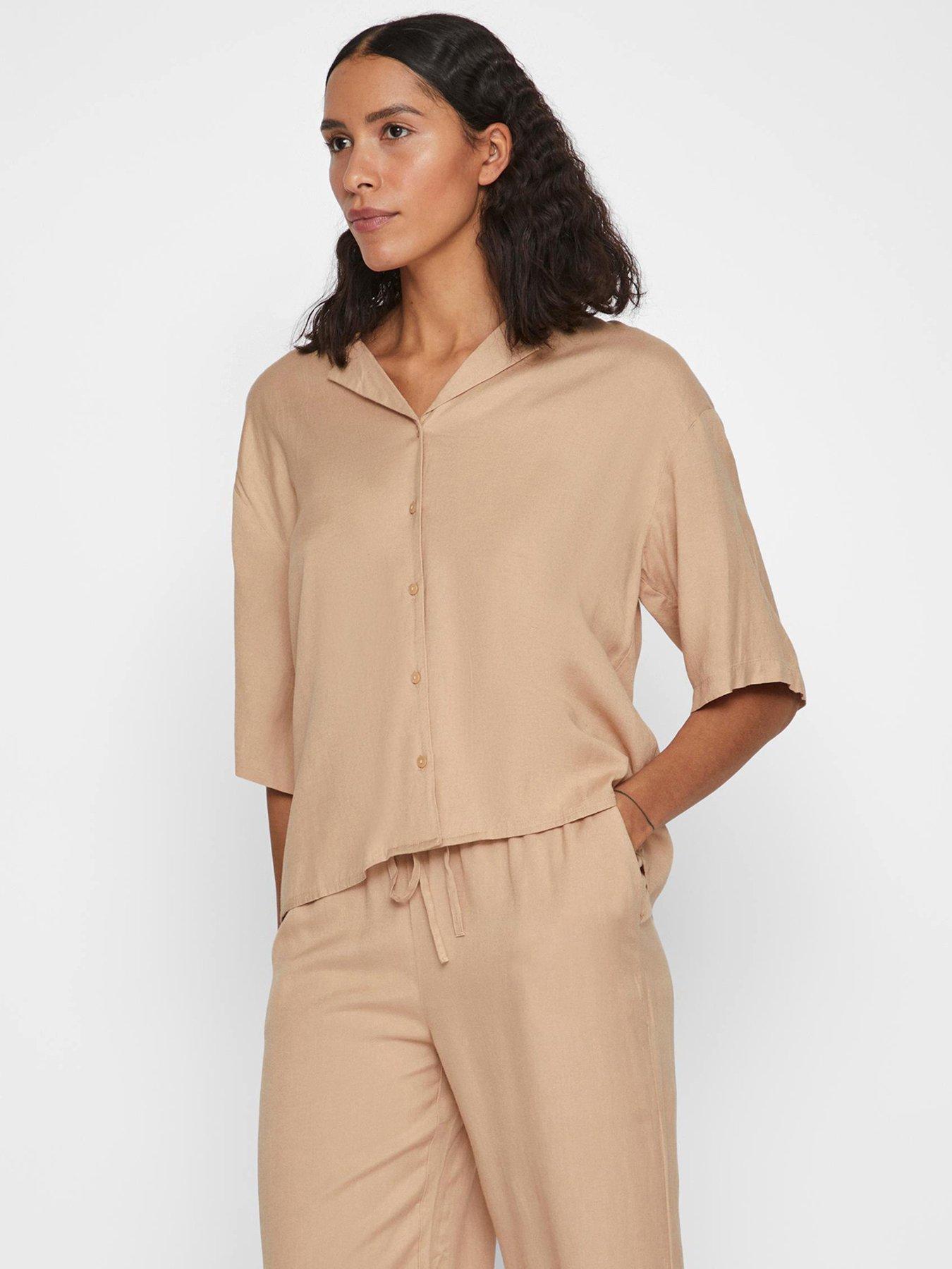 Image 1 of 6 of Vila Pricil Short Sleeve Shirt - Beige